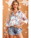 Azura Exchange Paisley Print Lantern Sleeve Button-Down Shirt - XL