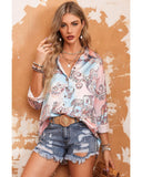 Azura Exchange Paisley Print Lantern Sleeve Button-Down Shirt - XL