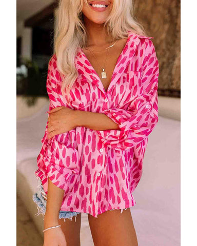 Azura Exchange Printed Sleeve Button Up Shirt - M