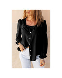 Azura Exchange Flounce Sleeve Square Neck Button-Up Shirt - M