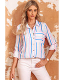Azura Exchange Striped Roll Tab Sleeve Shirt - L