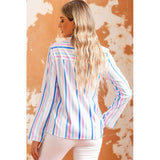 Azura Exchange Striped Roll Tab Sleeve Shirt - M
