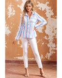 Azura Exchange Striped Roll Tab Sleeve Shirt - M