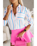 Azura Exchange Striped Roll Tab Sleeve Shirt - M