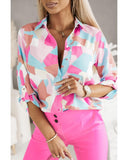 Azura Exchange Geometric Block Printed Roll Tab Sleeve Shirt - XL