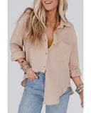 Azura Exchange Crinkled Khaki Shirt with Turn-down Collar and Button Closure - M