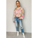 Azura Exchange Floral Collared Shirt with Puff Sleeves - S