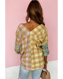 Azura Exchange Mixed Plaid Long Sleeve V Neck Buttoned Shirt - L