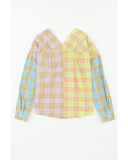 Azura Exchange Mixed Plaid Long Sleeve V Neck Buttoned Shirt - L