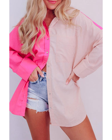 Azura Exchange Oversized Color Block Patchwork Shirt - L