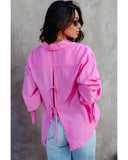 Azura Exchange Split Back Tie Knot Buttoned Shirt - L