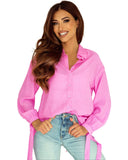 Azura Exchange Split Back Tie Knot Buttoned Shirt - XL