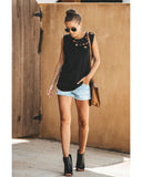 Azura Exchange Sleeveless Crew Neck Black Tank Top with Broken Hole Detail - XL