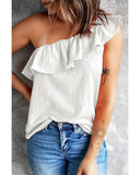 Azura Exchange One Shoulder Crinkle Tank with Ruffle Detail - 2XL