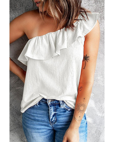 Azura Exchange One Shoulder Crinkle Tank with Ruffle Detail - 2XL