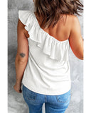 Azura Exchange One Shoulder Crinkle Tank with Ruffle Detail - S