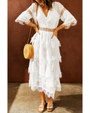 Azura Exchange Swiss Dot Print Lace Patch Layered Long Dress - M