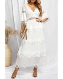 Azura Exchange Swiss Dot Print Lace Patch Layered Long Dress - M