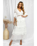 Azura Exchange Swiss Dot Print Lace Patch Layered Long Dress - M