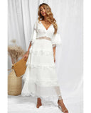 Azura Exchange Swiss Dot Print Lace Patch Layered Long Dress - M