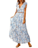 Azura Exchange Floral Ruffled Crop Top and Maxi Skirt Set - XL