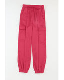 Azura Exchange Drawstring Satin Pants with Elastic Waist and Pockets - L