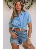 Azura Exchange Bubble Sleeve Denim Shirt - M