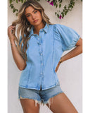 Azura Exchange Bubble Sleeve Denim Shirt - M