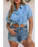 Azura Exchange Bubble Sleeve Denim Shirt - M