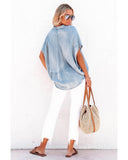 Azura Exchange V Neck Oversized Denim Blouse - M