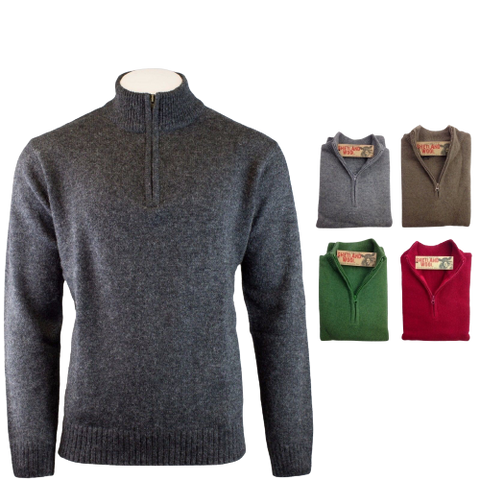 100% SHETLAND WOOL Half Zip Up Knit JUMPER Pullover Mens Sweater Knitted
