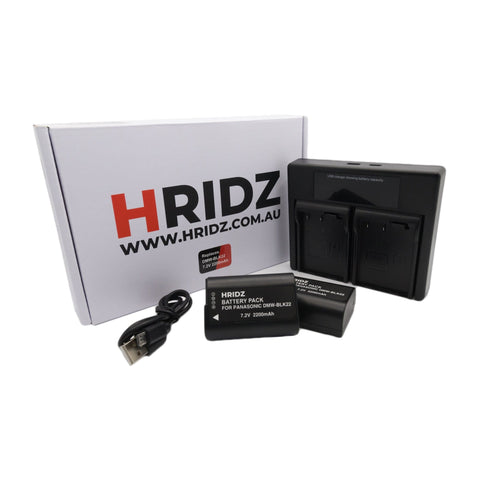 Hridz BLK22 Battery x2 with Dual charger for Panasonic DMW-BLK22 LUMIX DSLR