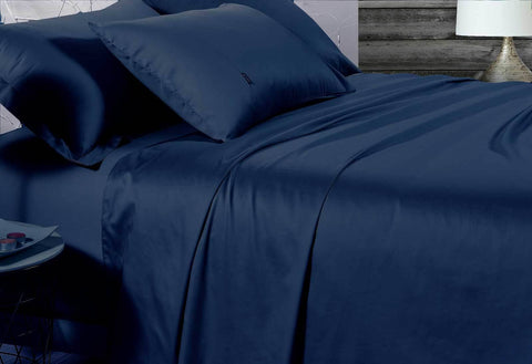 Luxton King Size 500TC Cotton Sateen Fitted Sheet (Navy Color)
