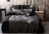 Luxton Queen Size Embroidered Bamboo Pattern Black Grey Quilt Cover Set (3PCS)