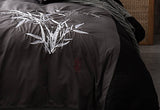 Luxton Super King Size Embroidered Bamboo Pattern Black Grey Quilt Cover Set (3PCS)