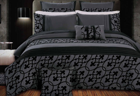 Luxton Super King Flocking Charcoal Black Quilt Cover Set (3PCS)