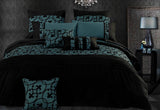 Luxton King Size Dark Teal Black Flocking Quilt Cover Set(3PCS)