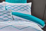 Luxton Queen Size White and Turquoise Blue Quilt Cover Set (3PCS)