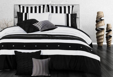 Luxton Queen Size Black White Striped Quilt Cover Set(3PCS)
