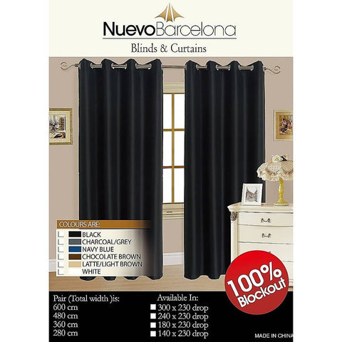 2 x Chocolate Brown 100% Blockout Eyelet Curtains 240cm x 230cm (Drop)
