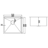 510x450mm Handmade Stainless Steel Undermount / Topmount Kitchen Laundry Sink with Waste