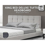Linen Fabric King Bed Deluxe Headboard Bedhead - Beige