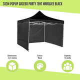 3x3m Popup Gazebo Party Tent Marquee Black