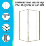 Semi Frameless Shower Screen (98~106)x 195cm & (89~92)x 195cm Side AS/NZS Glass