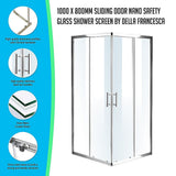 1000 x 800mm Sliding Door Nano Safety Glass Shower Screen By Della Francesca