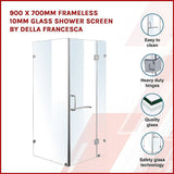 900 x 700mm Frameless 10mm Glass Shower Screen By Della Francesca