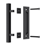 12" Square Pull and Flush Door Handle Set Black Barn Door Hardware