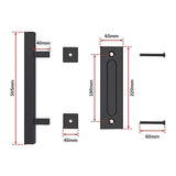 12" Square Pull and Flush Door Handle Set Black Barn Door Hardware