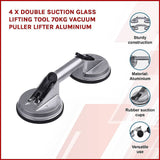 4 x Double Suction Glass Lifting Tool 70kg Vacuum Puller Lifter Aluminium
