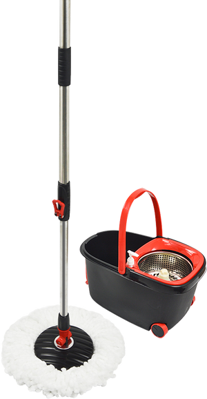 Spin Rotating Mop and Bucket Set with Wheels and 4 Microfibre Mop Heads
